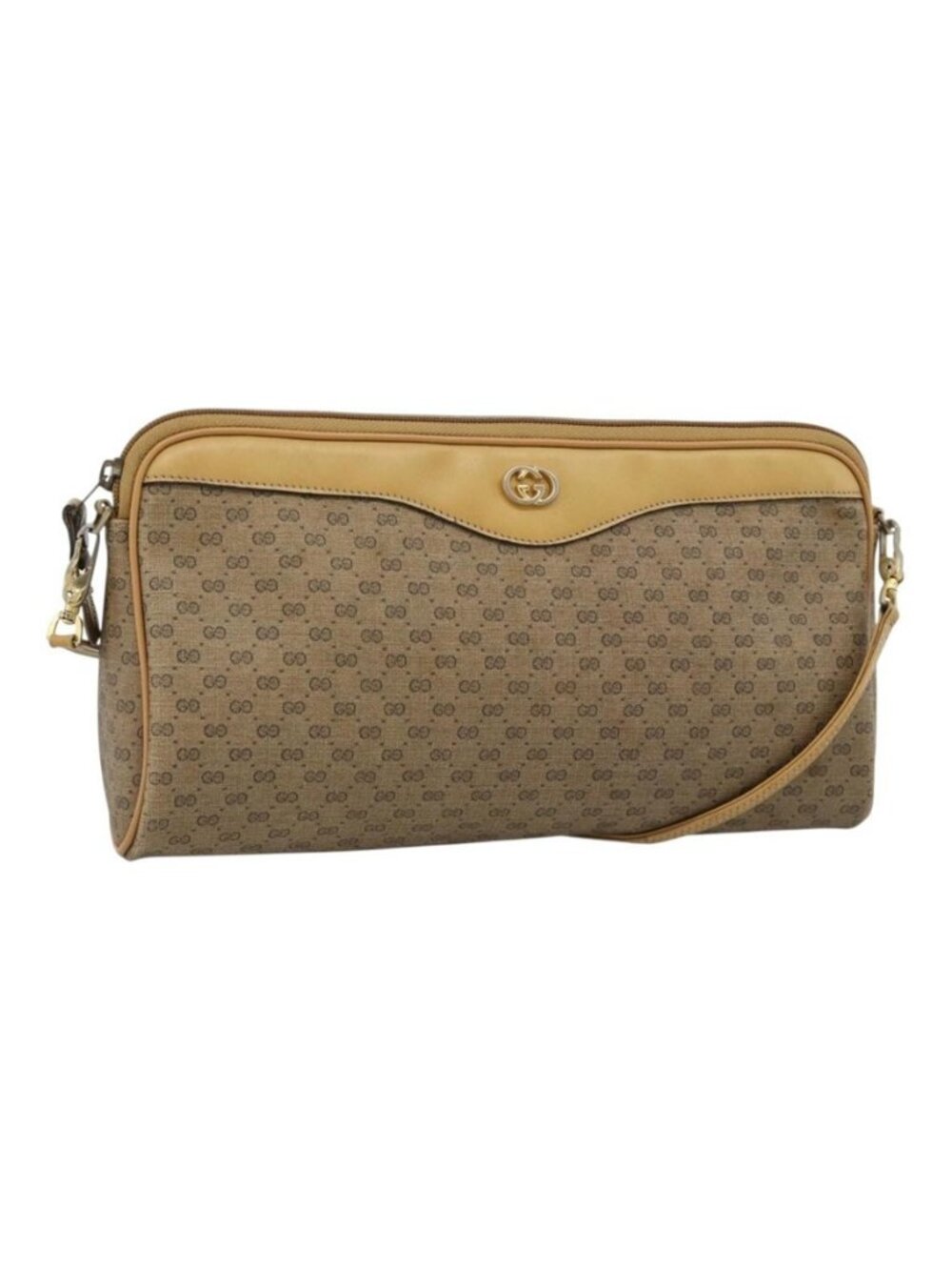 Authentic GUCCI Micro GG Supreme Shoulder Bag PVC Beige Gold